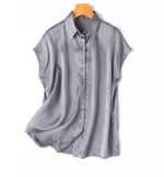 Light Luxury Fabric 20MM Silk Pearl Satin Raglan Short Sleeve Cardigan Loose Shirt Women's Versatile New Style