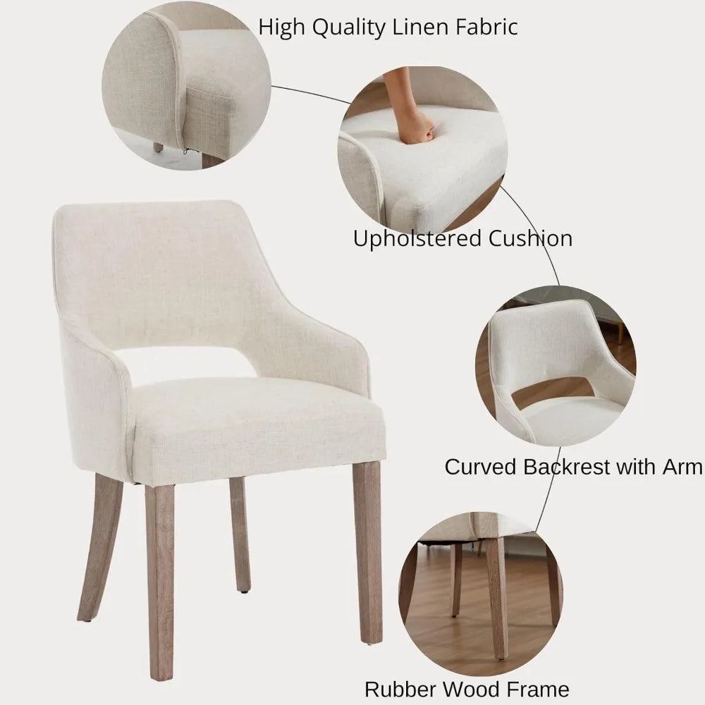 Linen Dining Chairs Set of 4 Upholstered Accent Chairs Side Chair with Wood Legs for Living Room/Dining Room/Bedroom/Restaurant