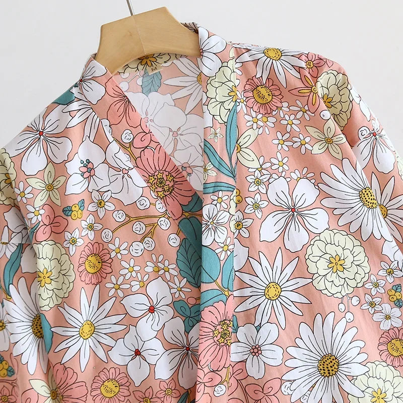 Summer Flowers Kimono Cotton Womens Robe