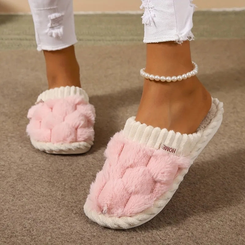 Plush Walk Faux Fur Cotton Womens Slippers