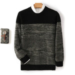 and winter 100% Merino wool men's round neck thick jacquard matching color pullover sweater casual business base coat