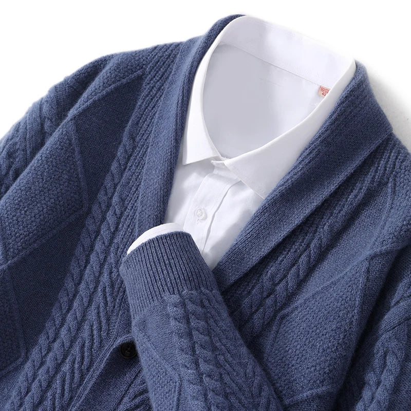 100% Merino wool Cardigan Fall/winter new cashmere sweater men's V-neck cardigan warm bottom knit shirt top