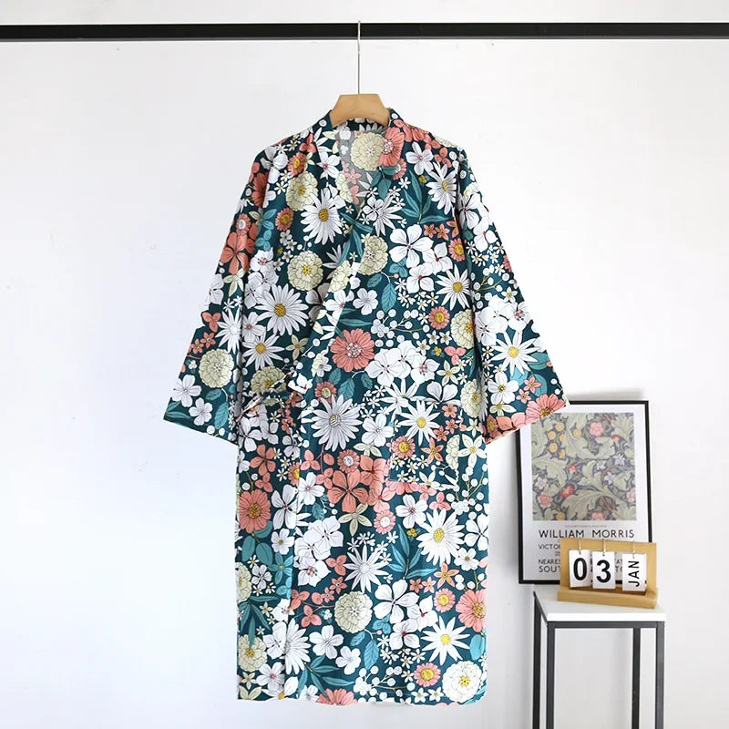 Summer Flowers Kimono Cotton Womens Robe