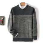 Autumn and winter new 100% Merino wool men's round neck thick jacquard matching color pullover sweater casual business base coat