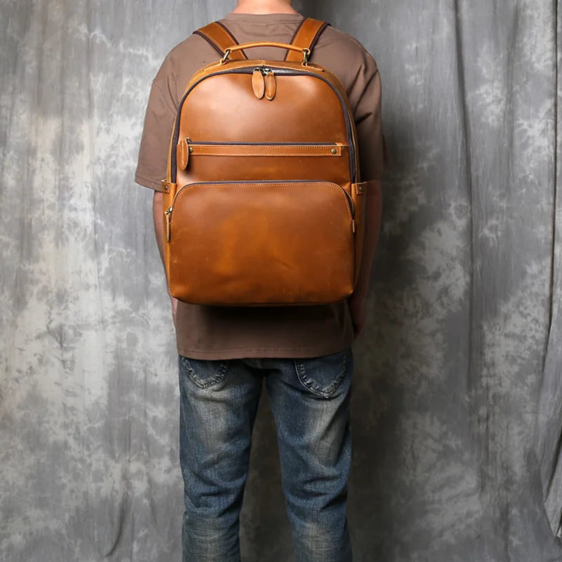 Vintage Top Layer Cowhide Backpack Made Of Genuine Leather Men's High-Capacity Computer Backpack Casual Business Travel Backpack