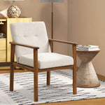 2 PCS Modern Accent Chair Upholstered Linen Fabric Armchair with Solid Wood Legs