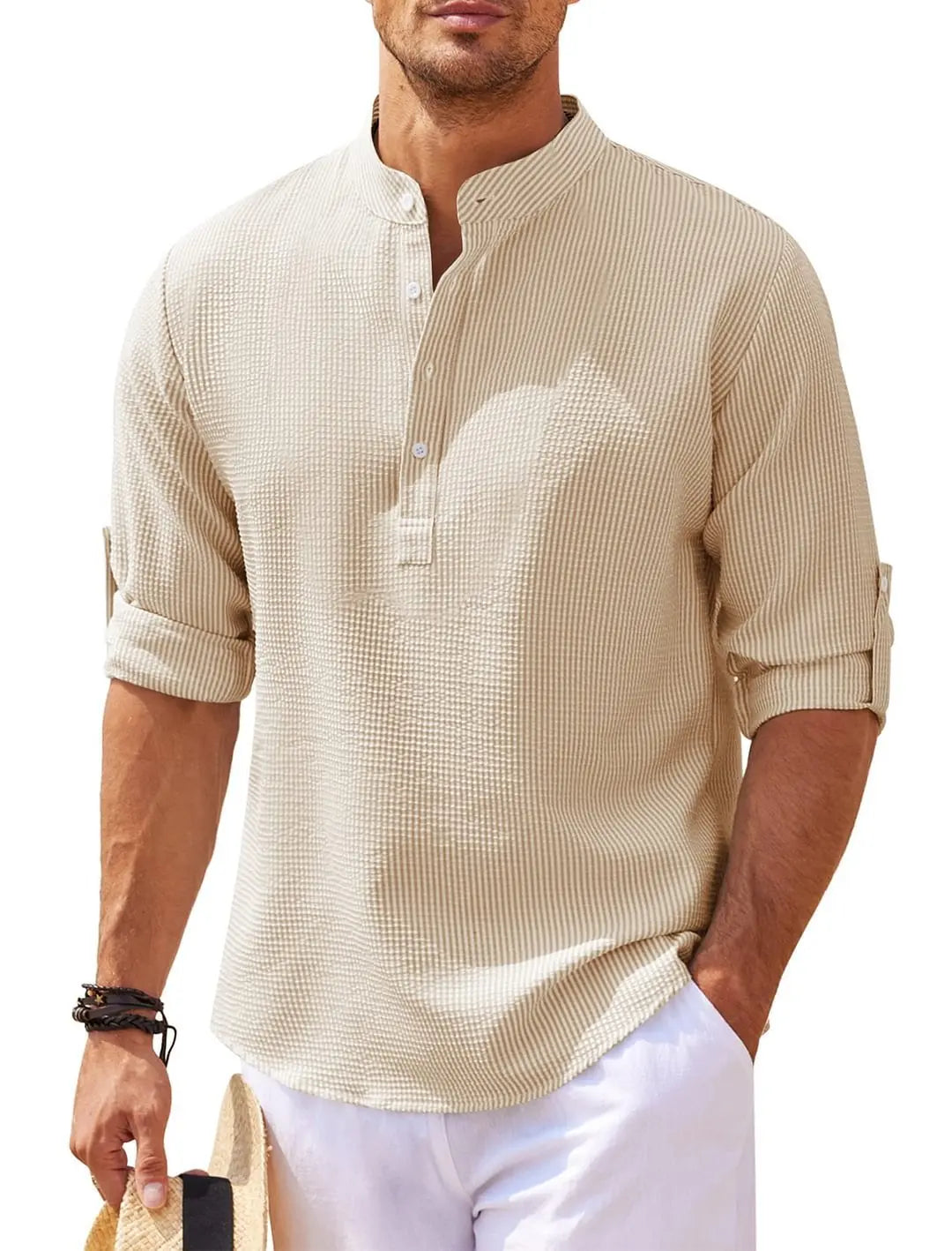 Saharan Desert Short Sleeves Collar Cotton Mens Shirt