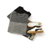 and winter 100% Merino wool men's round neck thick jacquard matching color pullover sweater casual business base coat