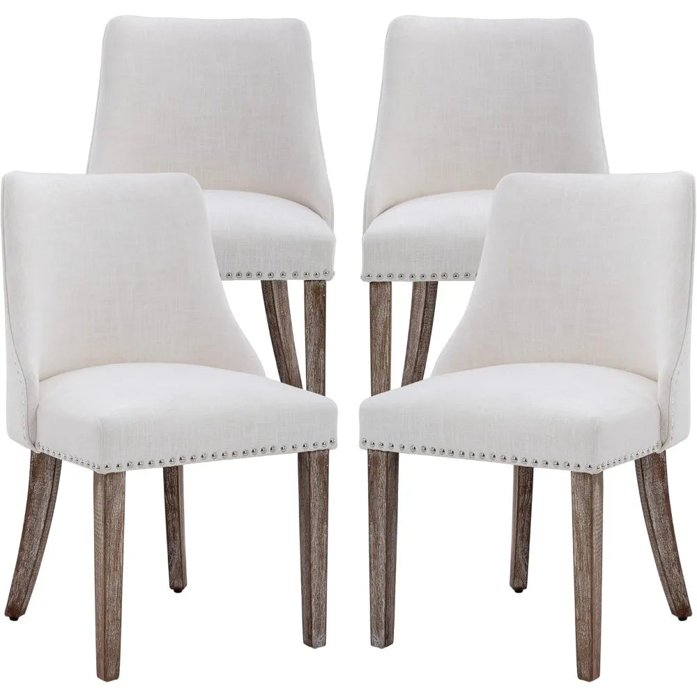 Dining Chairs Set of 4 Mid Century Modern Living Room Chairs with Wood Legs Upholstered Linen Fabric Side Chair for Kitchen