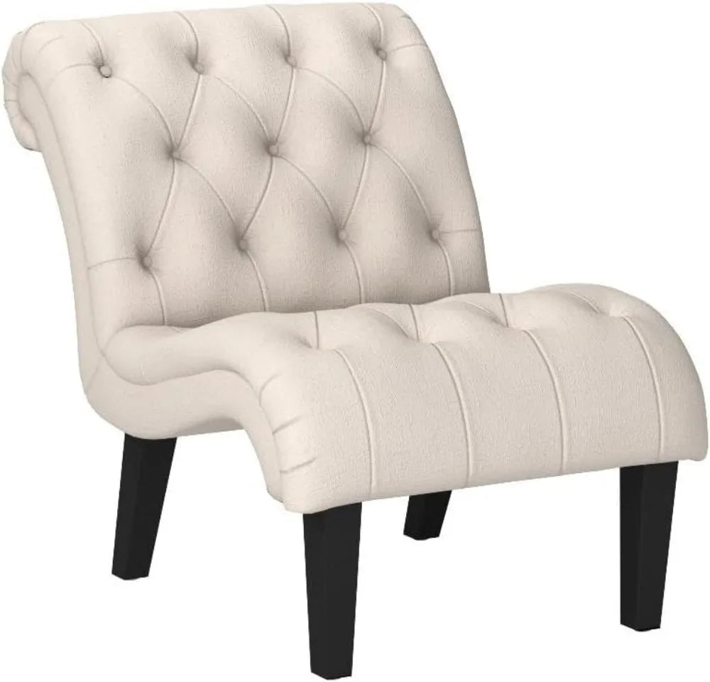 Accent Chair for Bedroom Living Room Chairs Tufted Upholstered Lounge Chair with Wood Legs Linen Fabric