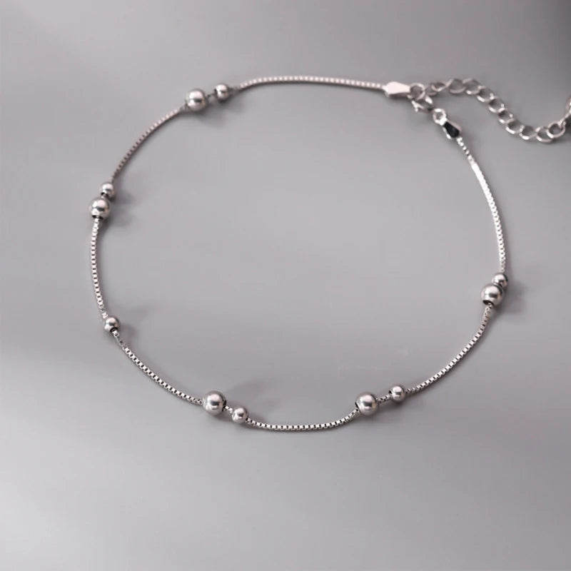 1Pc Geometric Round Bead 925 Sterling Silver Ankle Bracelet