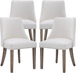 Mid Century Modern Linen Dining Chairs Set with Wood Legs