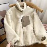 Autumn and Winter Japanese Thick Fleece Stand Neck Jacket Couple Zipper Loose Warm Lamb Wool Coat Solid color jacket