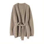 Women Pure Cashmere Knitted Sweater Cardigan 2023 Winter Thicken Warm 100% Real Cashmere Cardigan Coat Belt Woolen Jacket