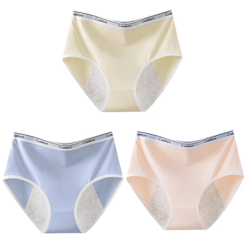 3pcs Girl Menstrual Panties Women's Physiological Briefs Ladies Period Leak Proof Panty High Waist Cotton Underwear