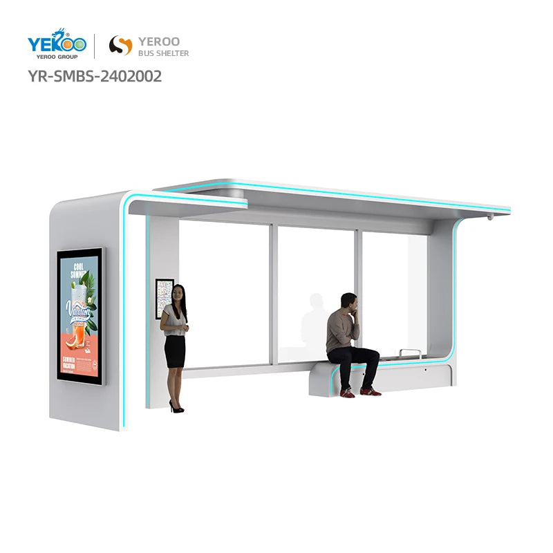 Steel Modern Multi Functional Smart Bus ShelterWith Digital Light Box Advertising Competitive Price