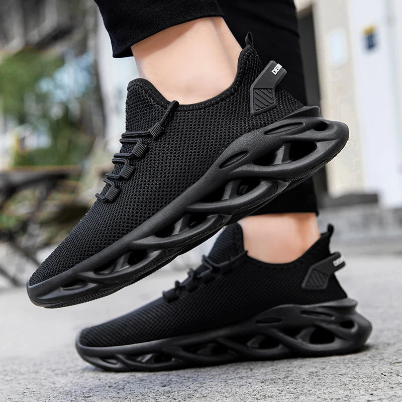 FujeakFashion Men Running Shoes Sneakers Knit Athletic Sports Blade Cushioning Jogging Trainers Lightweight Footwear 39-48