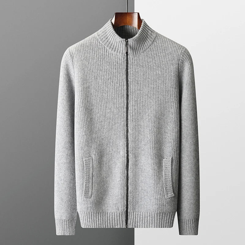 100 pure cashmere sweater men's Cardigan full zip coat 2023 winter loose large size thickened brand sweater trend