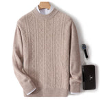 Autumn and winter new 100% Merino wool men's crewneck thick jacquard pullover sweater casual business knit base coat