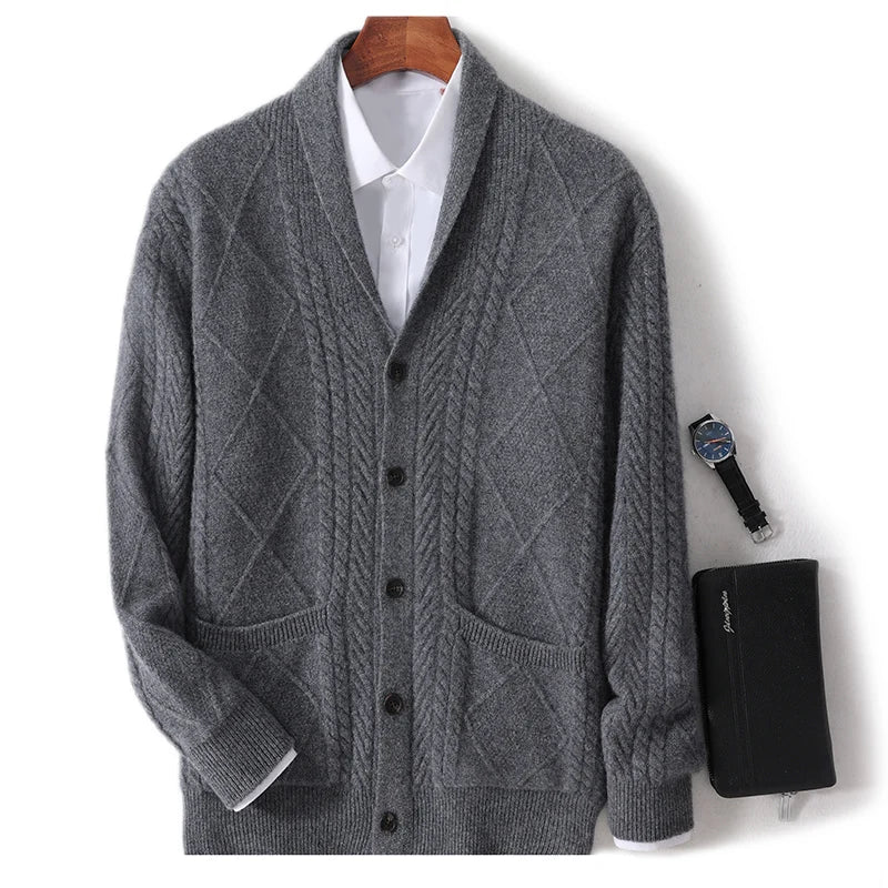 100% Merino wool Cardigan Fall/winter new cashmere sweater men's V-neck cardigan warm bottom knit shirt top