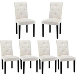 Upholstered Dining Chairs Set of 6 Modern Fabric and Solid Wood Legs & High Back for Kitchen/Living Room-Beige