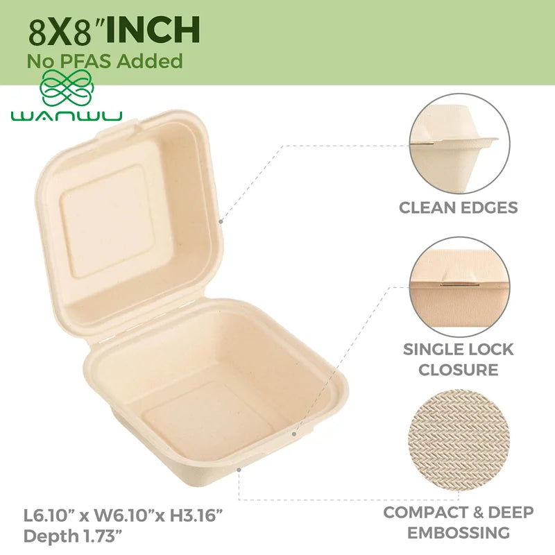 Healthy Eats 50-Pack Biodegradable Flip Top Sugarcane Food Containers