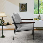 Mid-Century Modern Armchair with Wide Solid Wood armrests,Metal Frame and Foam Upholstery and Cotton Cushion,Linen Fabric