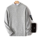 Autumn and winter new 100% Merino wool men's crewneck thick jacquard pullover sweater casual business knit base coat