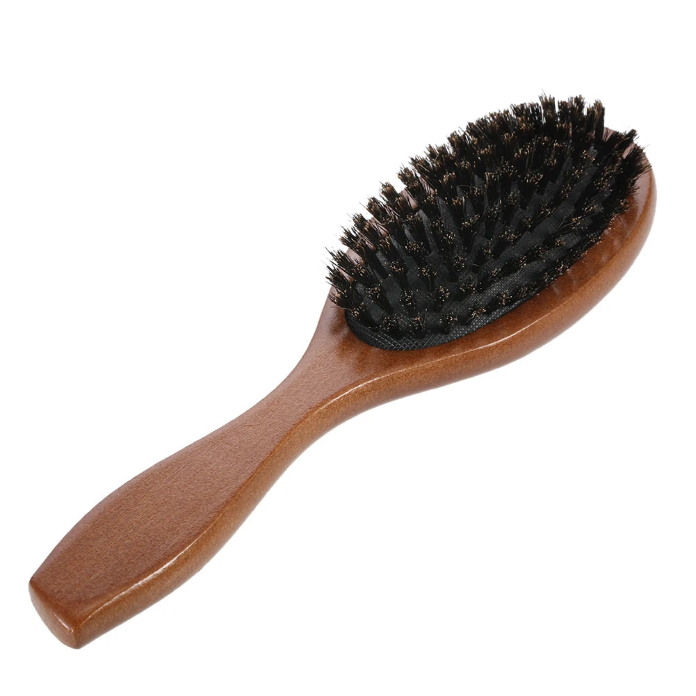 Natural Boar Bristle Hair Brush Women Comb Oval Anti-static Paddle Hair Extension Brush Scalp Massage Beech Wooden Handle