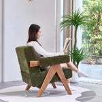 Home use, single leisure chair, living room, single chair, cotton velvet fabric, white wax wood frame