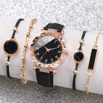 Starry Sky 6Pcs Quartz Bracelet Quartz Stainless Steel Leather Womens Watch Set