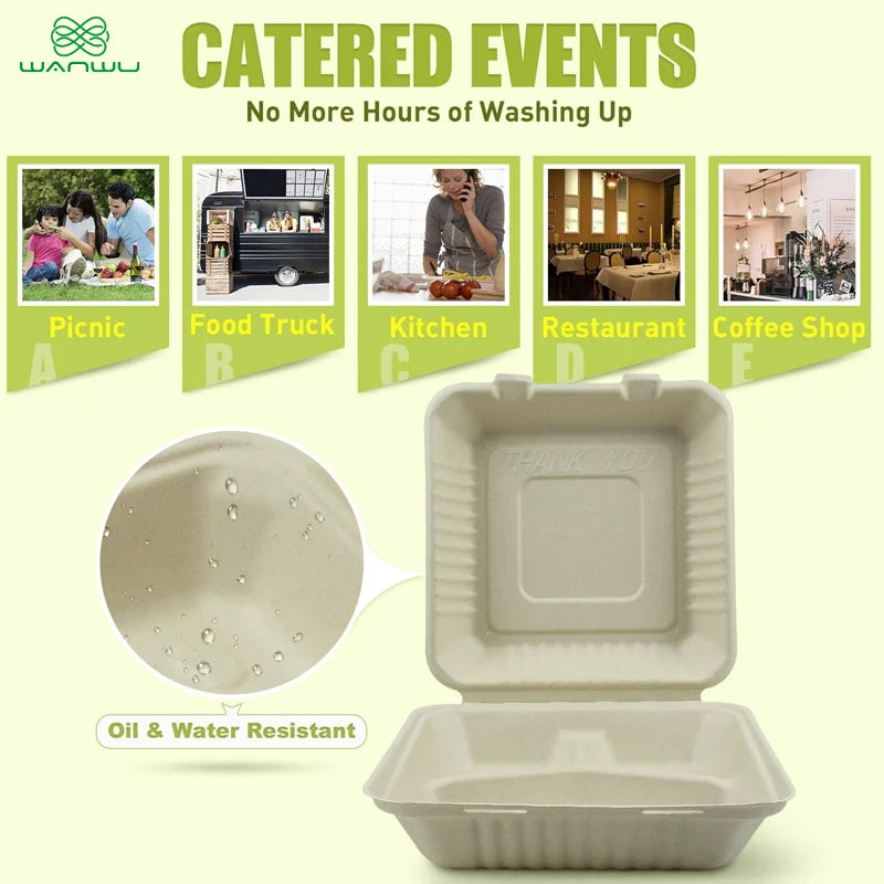 Healthy Eats 50-Pack Disposable Plate Biodegradable Sugarcane Containers