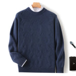 Men's 100% merino wool round neck cashmere sweater thick warm sweater long sleeve business casual pullover in autum