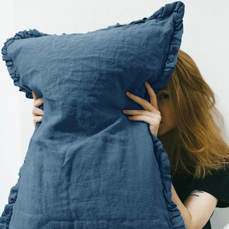Misty Haven 1Pcs Ruffle 100% Linen Pillowcase
