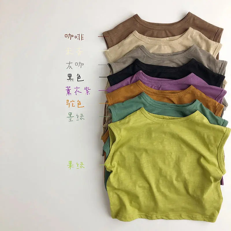 Sleeveless shoulder ~ Soft waxy bamboo knot cotton ~ children's T-shirt pure cotton short summer thin men and women wear foreign