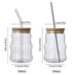 1Pc Latte Glass Cups With Wooden Lid and Straw