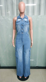 Blueberry Sorbet Stretch Denim Cotton Womens Jumpsuit