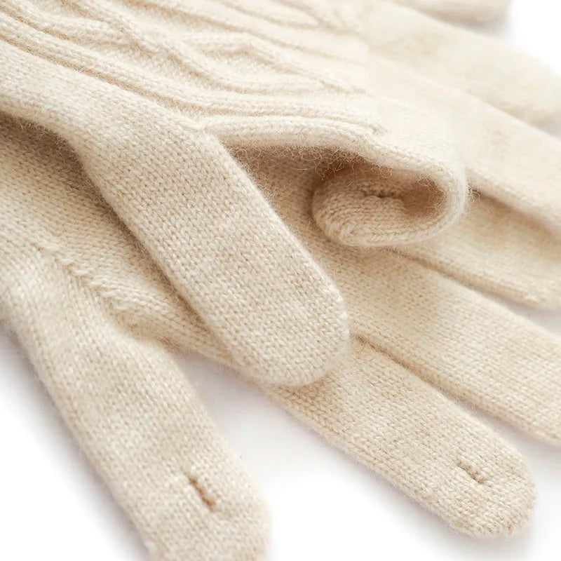 Women Cashmere Knitted Gloves Autumn Hand Warmer Winter Thicken Lining Full Fingered Mittens Skiing Short Wrist Wool Gloves Warm