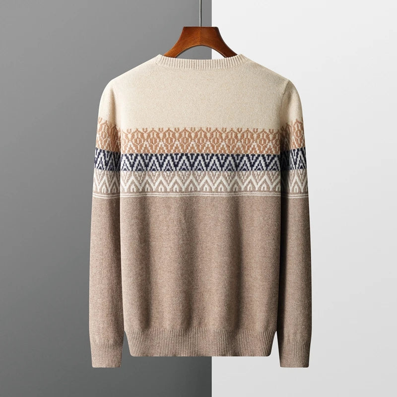 Aztec Knit 100% Wool Mens Sweater