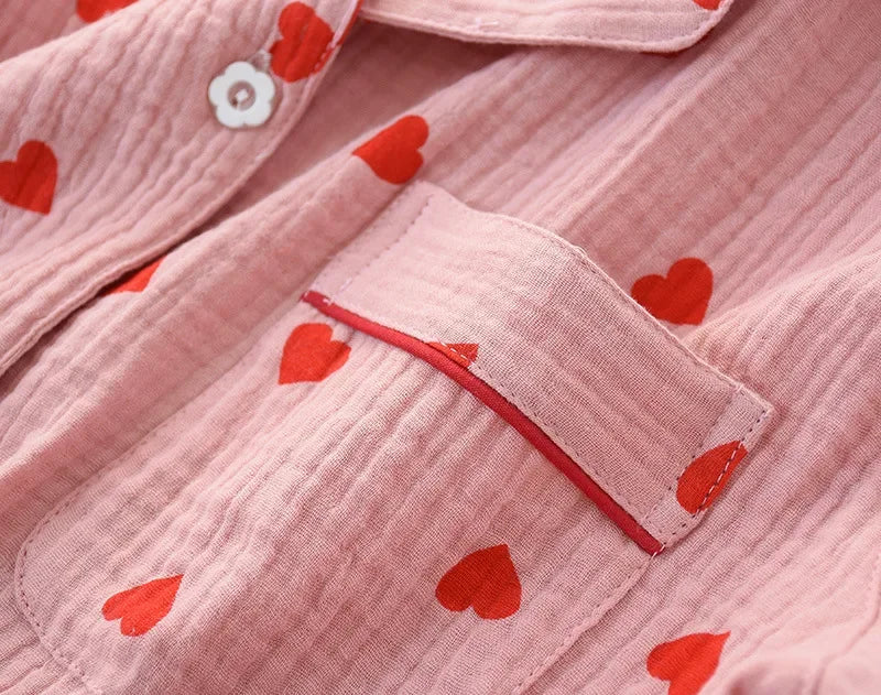 Red Hearts Cotton Womens Pajama Set
