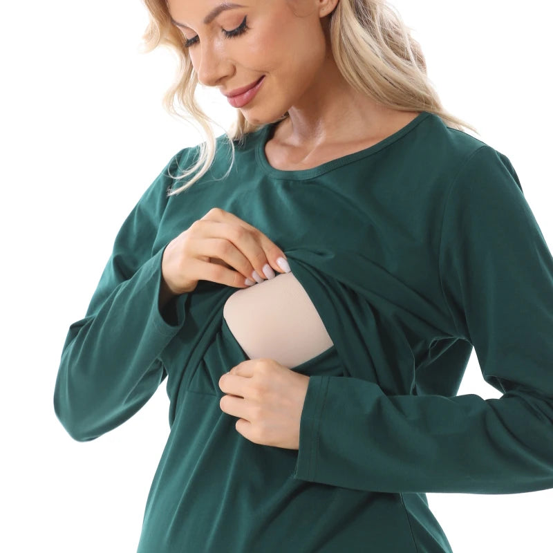 2024NEW Long Sleeve Pregnancy Maternity Clothes Breast Feeding Tops For Pregnant Women Nursing Top Postpartumn T-shirt Big Size