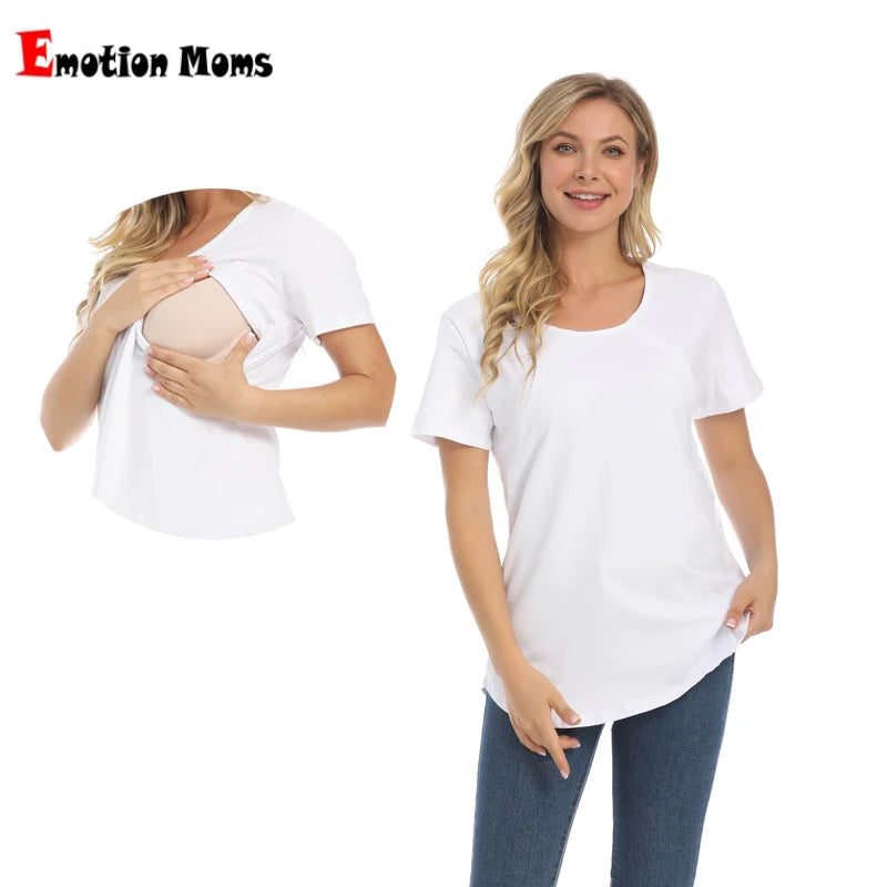 Big Size Short Sleeve Maternity Tee Breastfeeding Clothes Nursing Wear T Shirt Cotton Feeding Tops Drop Shipping