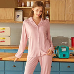 Pink Hues Long Sleeves Pants Viscose Women Pajama Set