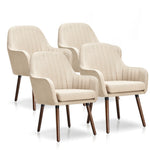 4Pcs Accent Chairs Fabric Upholstered Rubber Wood Linen Armchairs With Legs