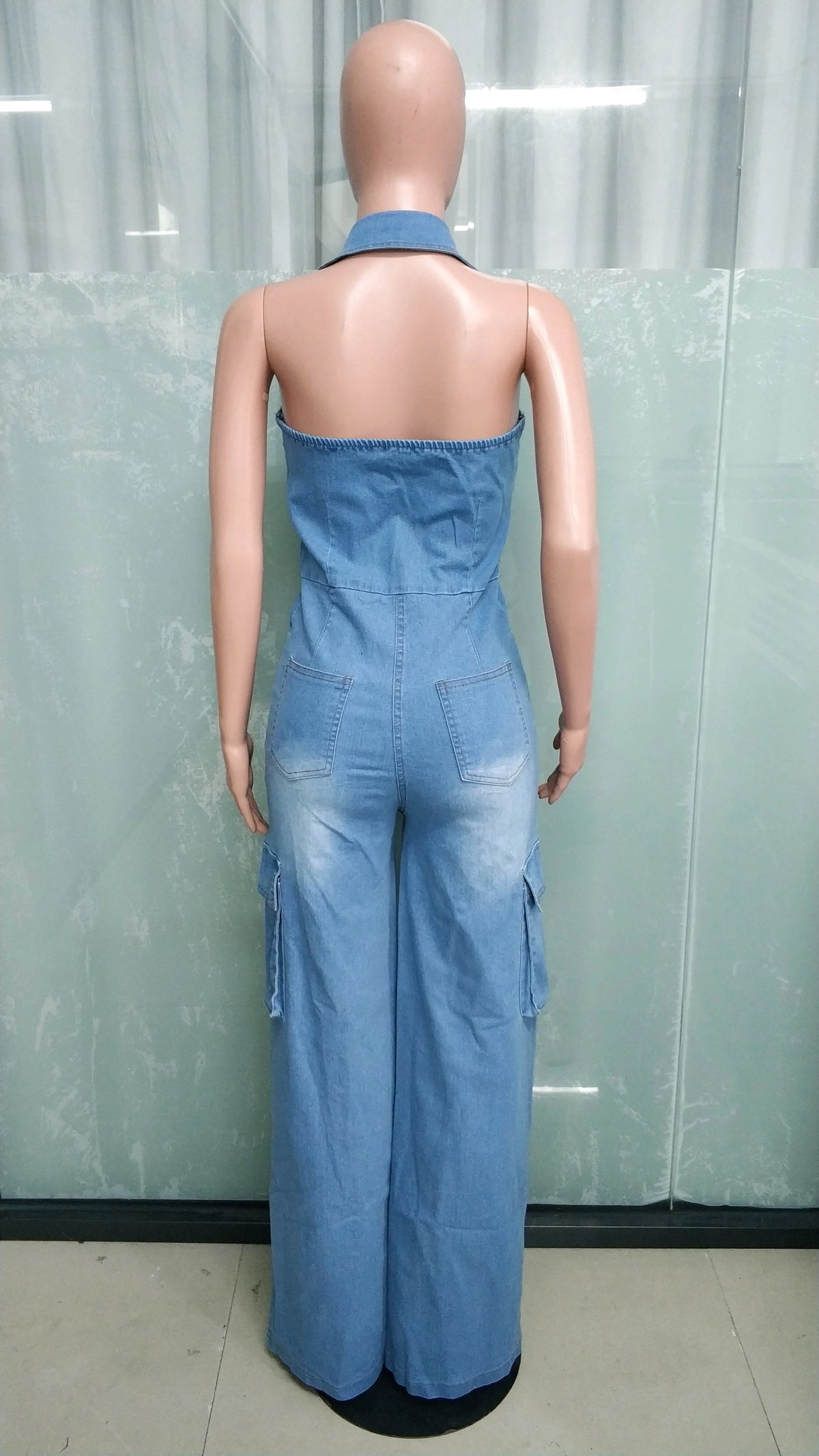 Blueberry Sorbet Stretch Denim Cotton Womens Jumpsuit