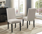 Biony Tan Fabric Dining Chairs with Nailhead Trim Set of 2 Brown Tan 18"D X 25"W X 38"H Wood Linen Cotton