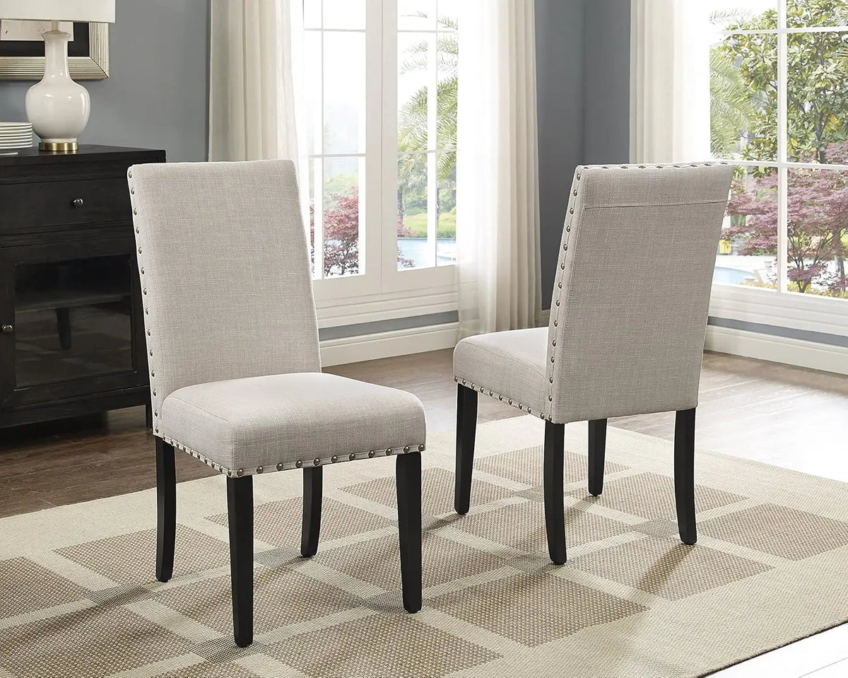 2Pcs Espresso Wood Linen Cotton Dining Chair Set