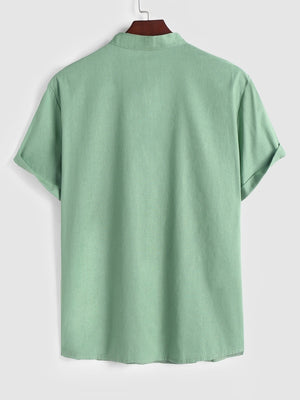 Green Leaf Cotton Collar Men's Shirt