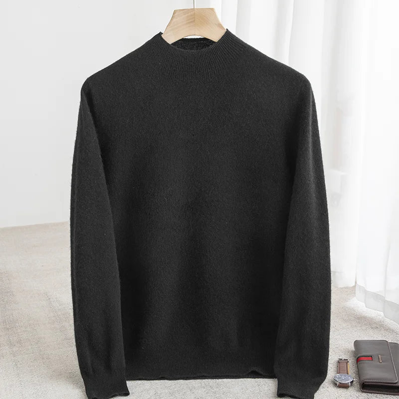 Sweater 100% pure wool semi-high neck loose sweater autumn and winter warm bottoming sweater