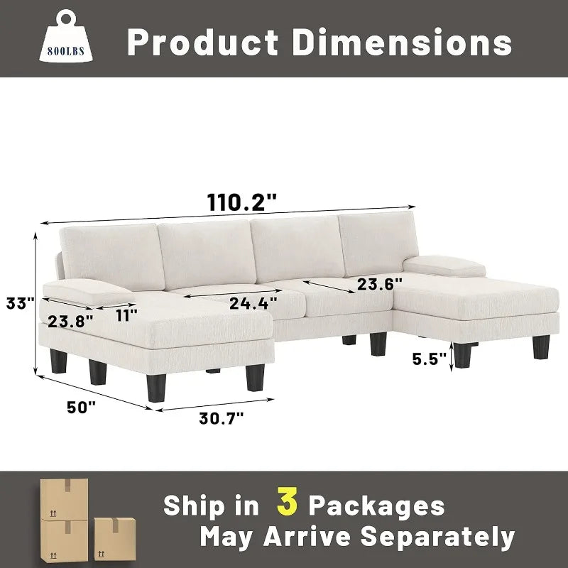 Lily Comfort Convertible U-Shaped 100% Cotton Sofa